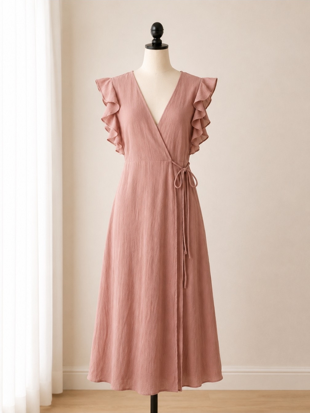 Le Lis Dusty Rose Ruffle Sleeve Wrap Midi Dress